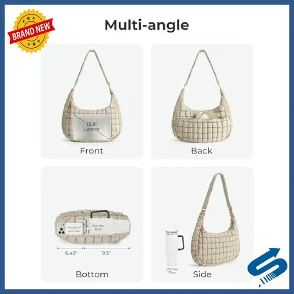 Quilted Crossbody Hobo Bag with Adjustable Strap, 20L Capacity - Picture 4 of 8